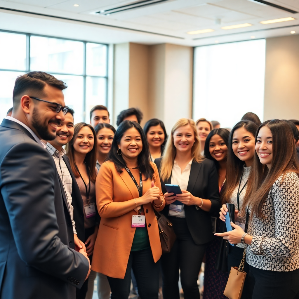 professional networking meeting at hotel venue, business people around conference table, morning meeting atmosphere